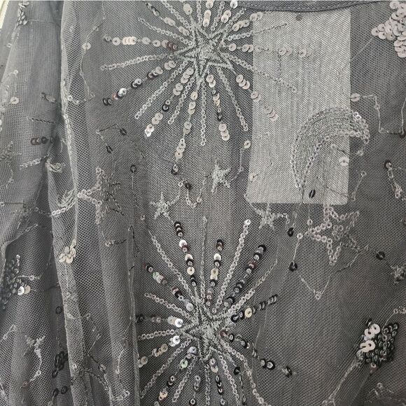 BLOOMCHIC Sheer black maxi dress, Moon/Star embroidery, NWT, Size XL, sequins - Picture 2 of 3